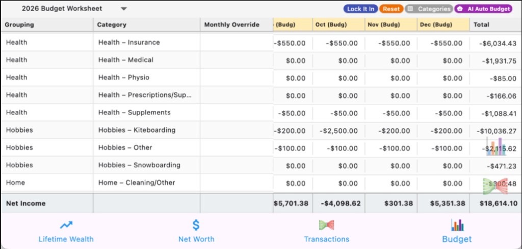 WealthChief budget worksheet.